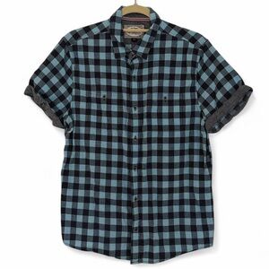 Flag & Anthem Blue Plaid Button Down Short Sleeve Shirt M